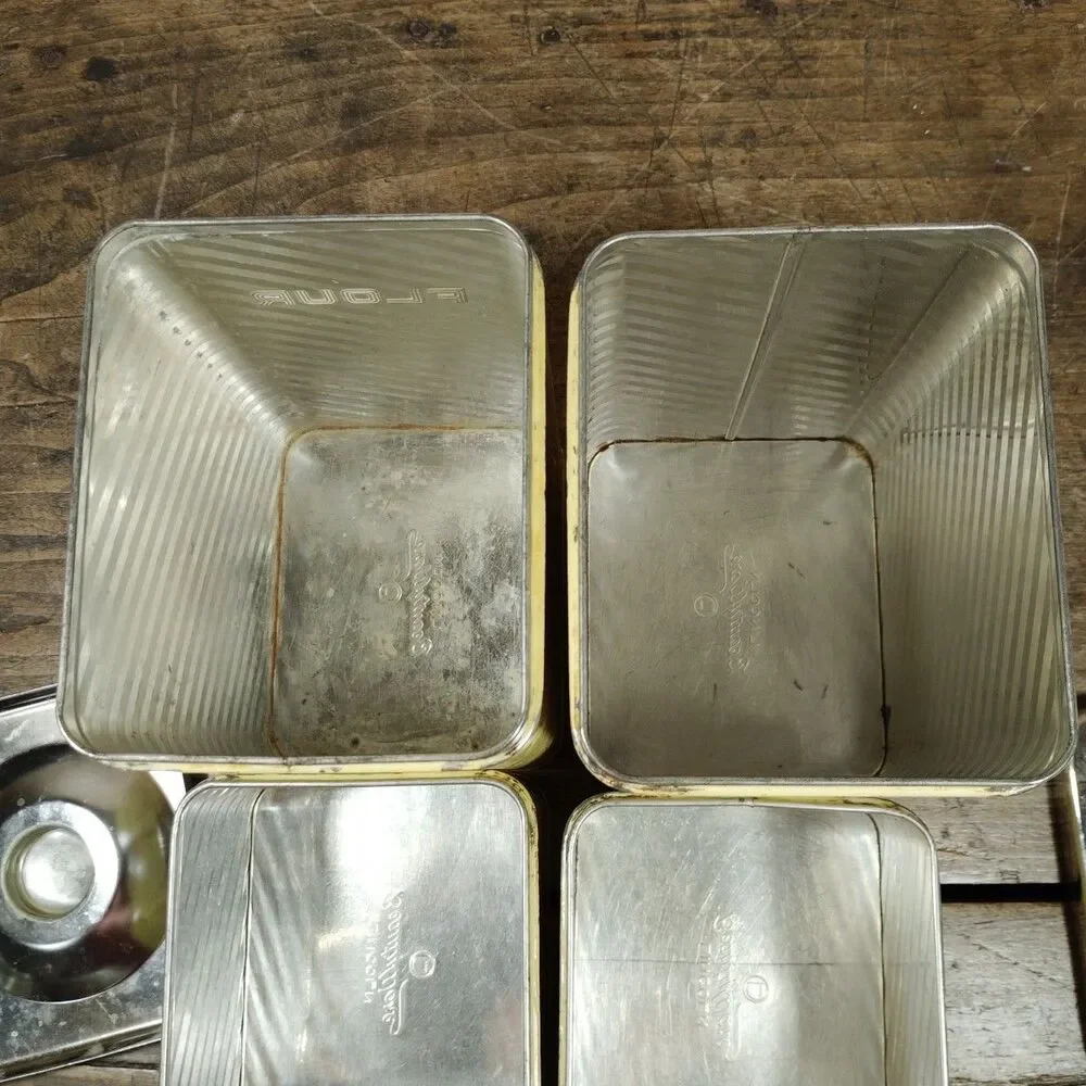 Vintage Lincoln Beautyware Metal Pale Yellow & Chrome Canisters Set 4 Kitchen